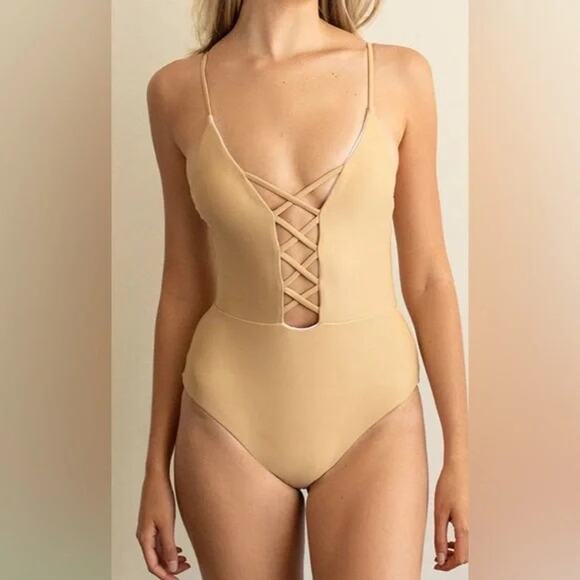 DIPPIN DAISYS Bliss One-Piece Beige Swimsuit Large - Picture 1 of 8